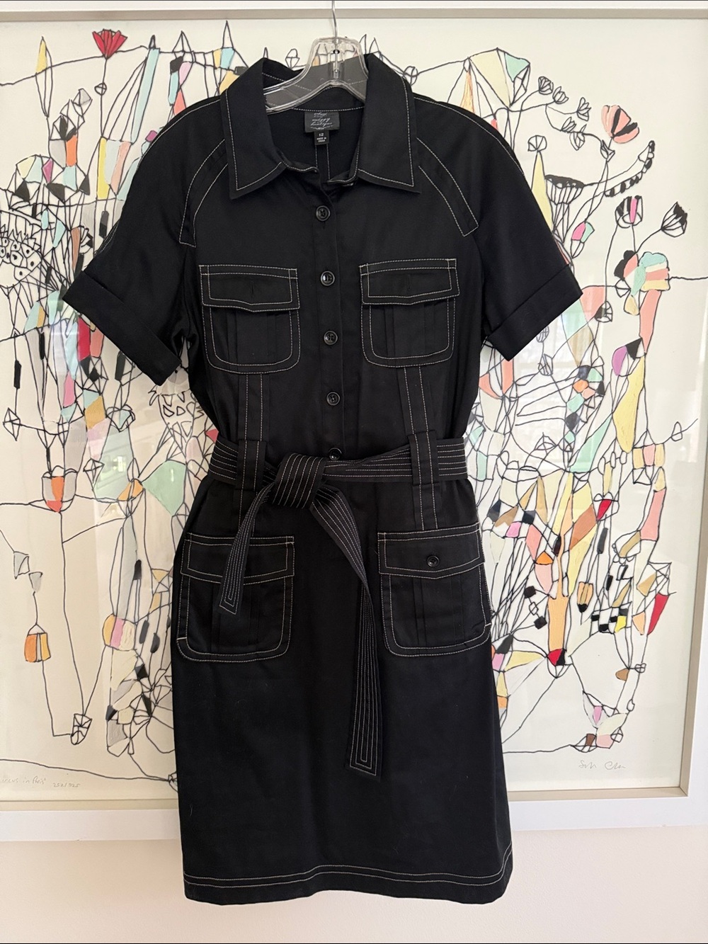 Suzi Chin for Maggy Boutique Black Button-Front Midi Shirt Dress